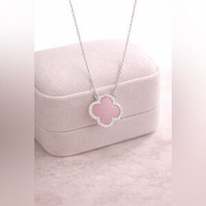 Rachel Zoe Designer Silver and Pink Clover Pendant Necklace